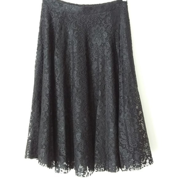 New Coin 1804 Black Lace Raw Hem Career Skirt - Picture 2 of 8